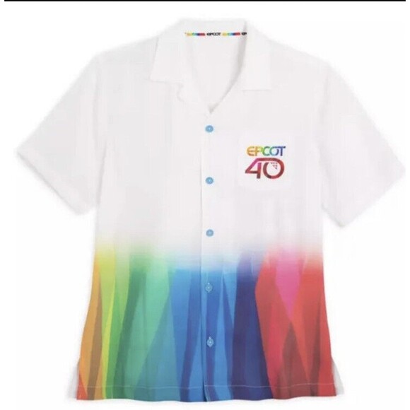 Disney EPCOT Shirt Mens L 40th Anniversary Woven Button Up Rainbow Festival New - Picture 1 of 7